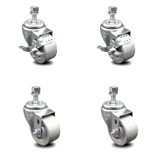 Service Caster Semi Steel Swivel TS Caster w/Roller Bearing-3" Wheel&12MM Stems-2 w/Brake, 4PK SCC-TS20S315-SSR-M1215-2-TLB-2 - main